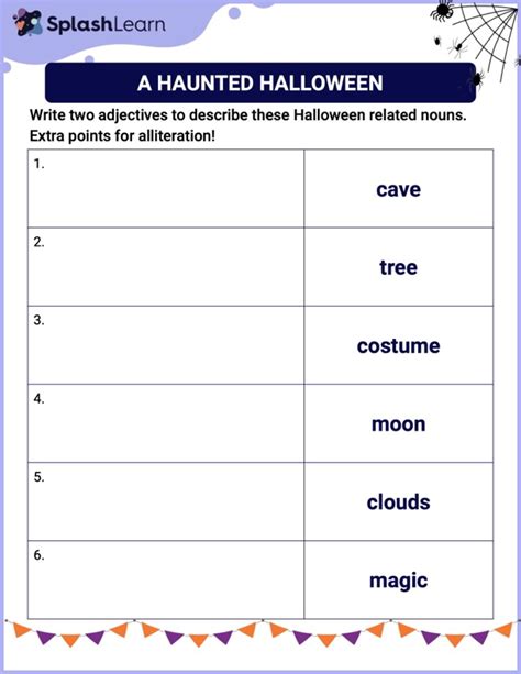 Halloween Adjectives Printable Grammar Worksheet Splashlearn Halloween Nouns Worksheet - Halloween Nouns Worksheet