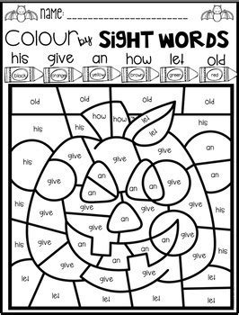 Halloween Color By Code Sight Words Kindergarten Coloring Halloween Sight Word Coloring - Halloween Sight Word Coloring