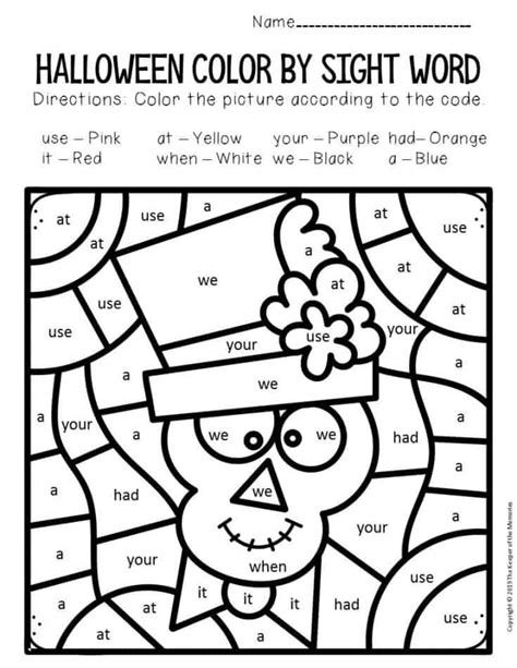Halloween Color By Sight Words Practice 1st Grade Halloween Sight Word Coloring - Halloween Sight Word Coloring