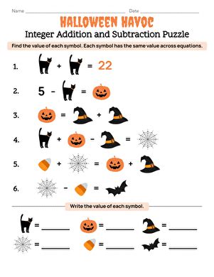 Halloween Havoc Integer Addition And Subtraction Puzzle Halloween Addition And Subtraction Worksheets - Halloween Addition And Subtraction Worksheets
