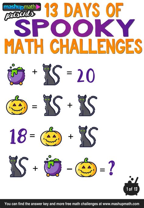 Halloween Math 13 Days Of Spooky Math Challenges Halloween Math Worksheets Middle School - Halloween Math Worksheets Middle School