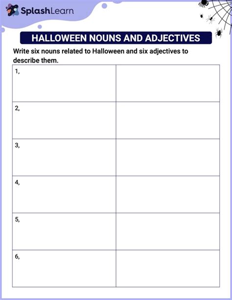 Halloween Nouns And Adjectives Ela Worksheets Splashlearn Halloween Nouns Worksheet - Halloween Nouns Worksheet