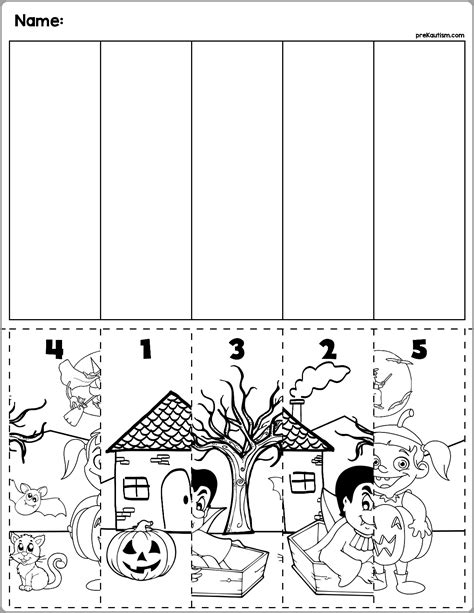 Halloween Scene Number Sequence Puzzles Halloween Preschool Number 5halloween Preschool Worksheet - Number 5halloween Preschool Worksheet