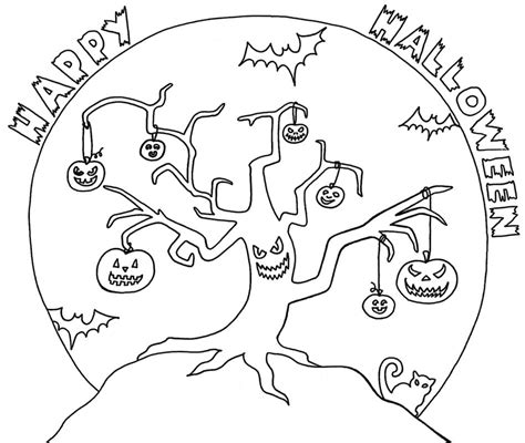 Halloween Tree Coloring Page   Happy Halloween Coloring Sheets Halloween Coloring Pages Kids - Halloween Tree Coloring Page