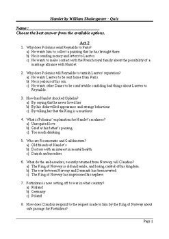 Hamlet Act 2 Multiple Choice Quiz