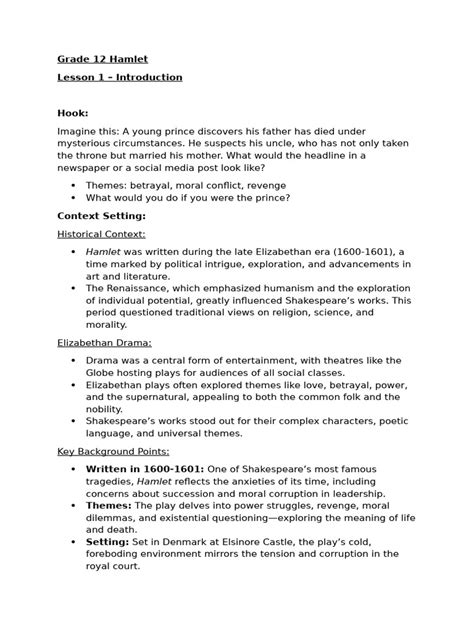 Hamlet Lesson 6 Handout 12 Answers