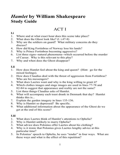 Hamlet Study Guide Answers Act 1