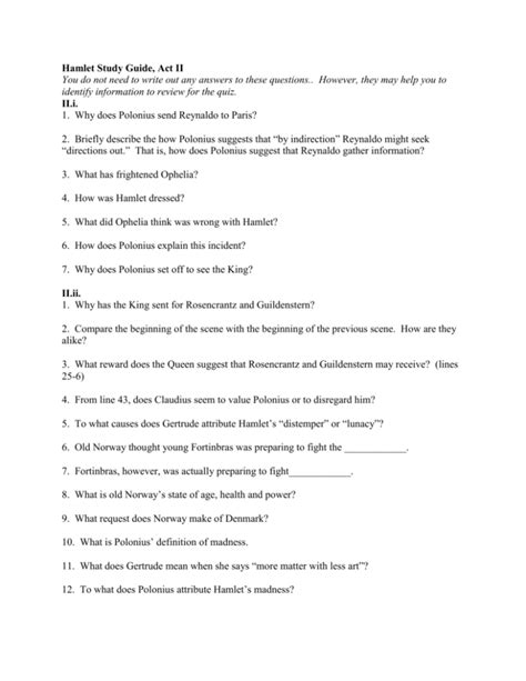 Full Download Hamlet Study Guide Questions Answers Act 2 