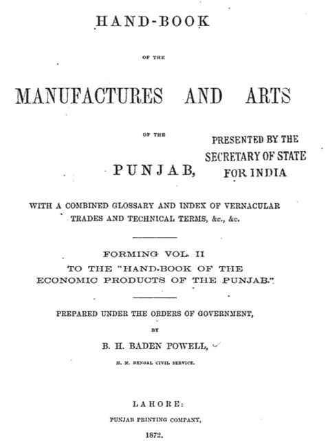 Read Online Hand Book Of The Manufactures Arts Of The Punjab With A Combined Glossary Index Of Vernacular Trades Technical Terms Forming Vol Ii To The Prepared Under The Orders Of Government 