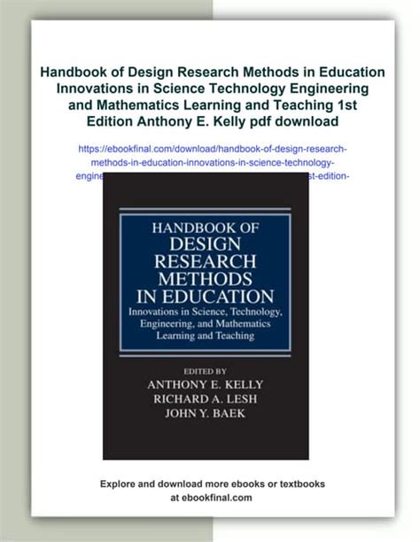 Handbook Of Design Research Methods In Education Innovations In Science Technology Engineering And Mathematics Learning And Teaching