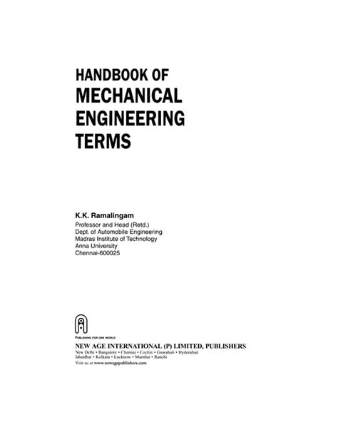 Handbook Of Mechanical Engineering Terms By K K Ramalingam Pdf