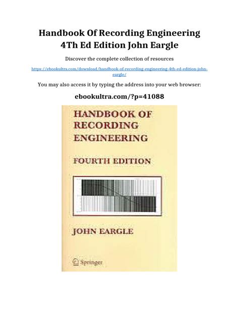 Handbook Of Recording Engineering 4th Edition