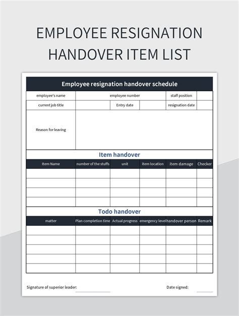 Handover Document Template Resigning Employee Luoise