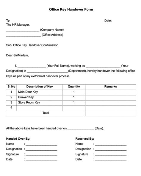 handover keys sample letter