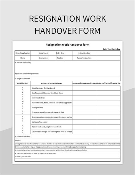 handover takeover form