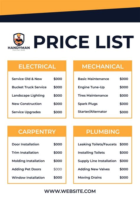 handyman services price list