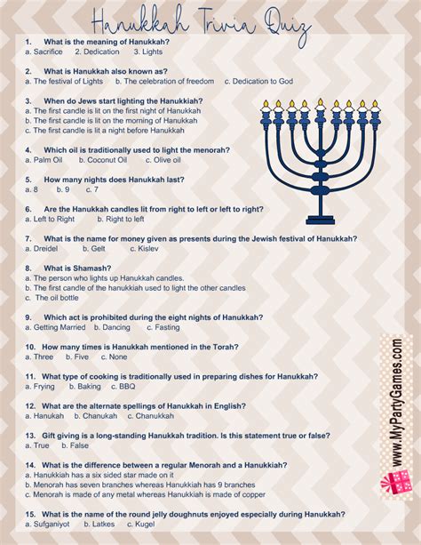 Hanukkah Trivia Questions And Answers Printables   Hanukkah Trivia Questions And Answers - Hanukkah Trivia Questions And Answers Printables