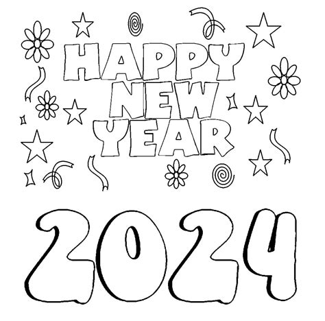 Happy New Year 2024 Coloring Page For Kids New Year Color Sheet - New Year Color Sheet
