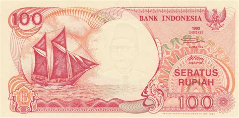 harga uang 100 rupiah tahun 1992 di bank indonesia