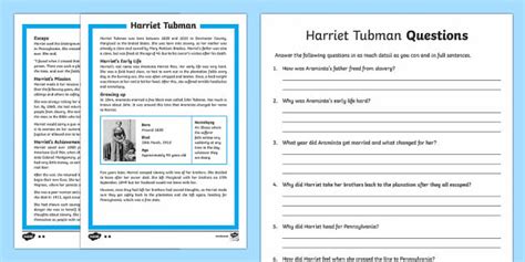 Harriet Tubman Differentiated Reading Comprehension Twinkl Harriet Tubman Activities For First Grade - Harriet Tubman Activities For First Grade