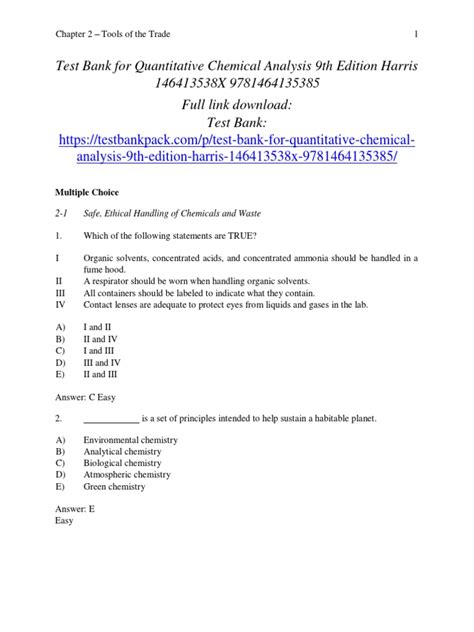 harris quantitative chemical analysis exercises answers