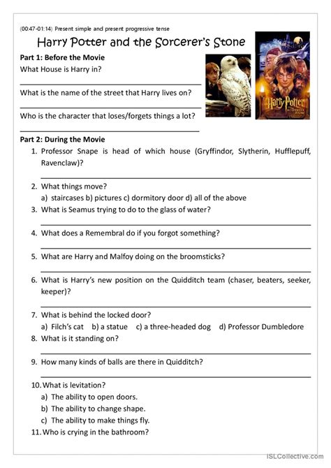 harry potter comprehension questions