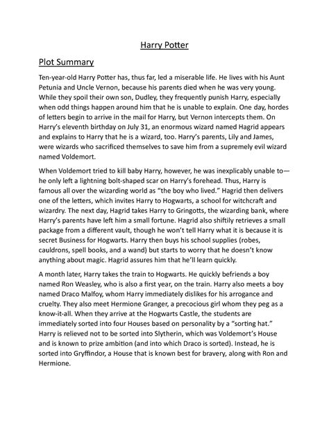 Harry Potter Plot Summary