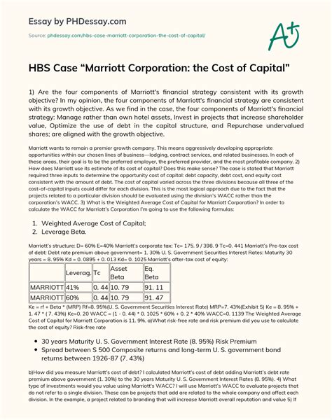 Read Harvard Business Case Marriott Corporation Cost Of Capital Solution Free 