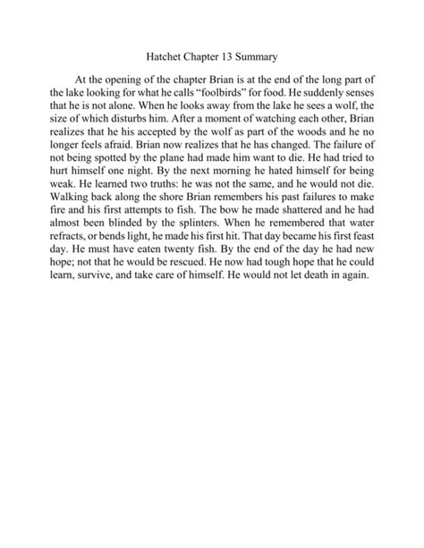 Hatchet Chapter 13 Summary