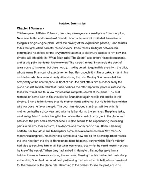 Hatchet Chapter 4 Summary
