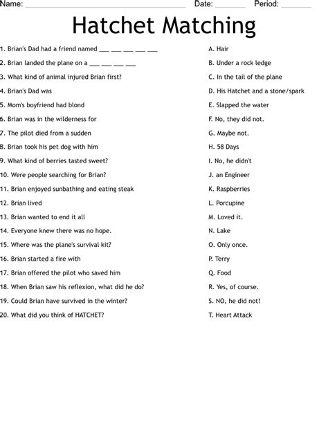 Hatchet Worksheets