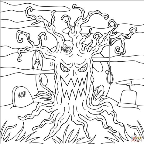 Haunted Tree Coloring Pages Halloween Monsters Coloring Pages Halloween Tree Coloring Page - Halloween Tree Coloring Page