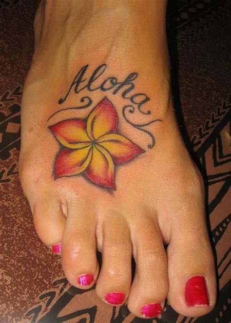 Hawaiian Flowers Tattoos On Foot