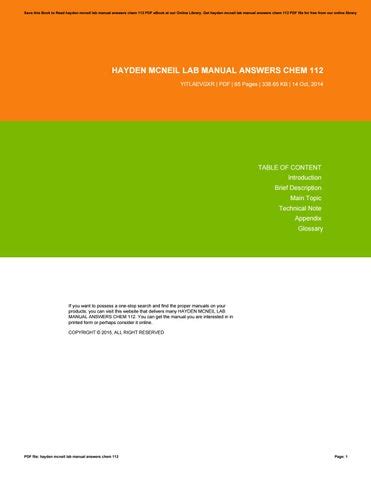 Read Hayden Mcneil Lab Manual Answers Chem 112 