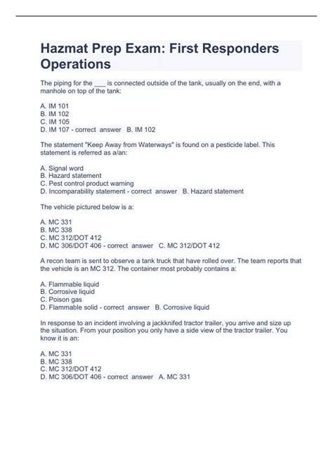 Hazmat Answer Key