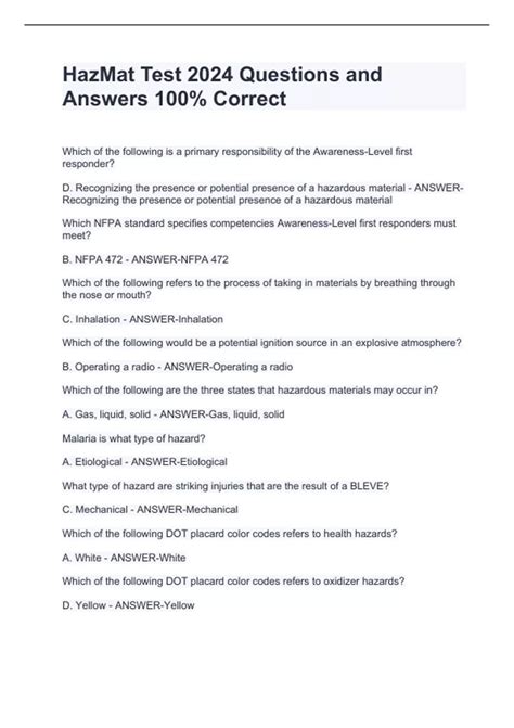 Download Hazmat Test Questions And Answers Ca 