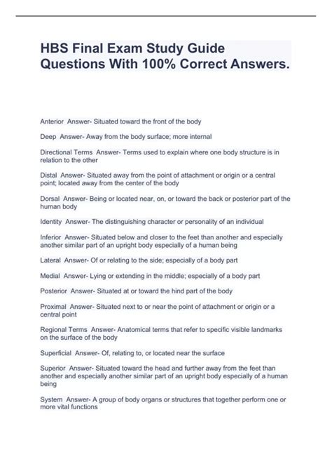 Hbs Final Exam Study Guide