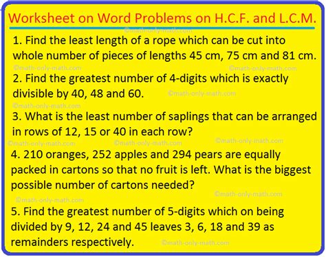 Hcf And Lcm Word Problems