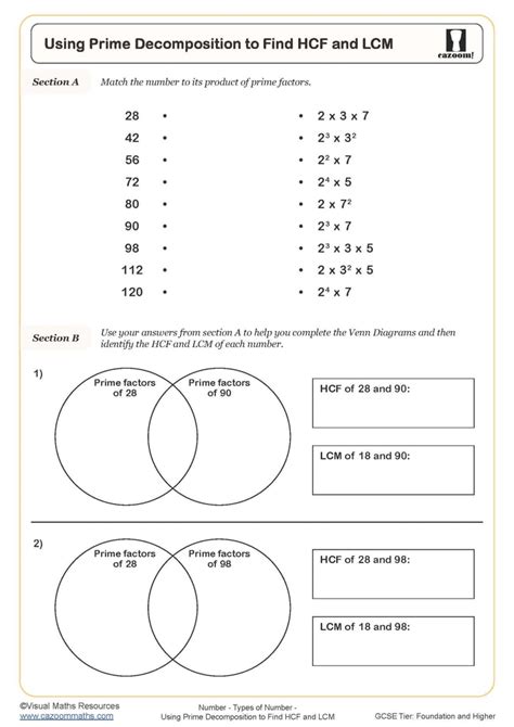 Hcf Lcm Worksheet