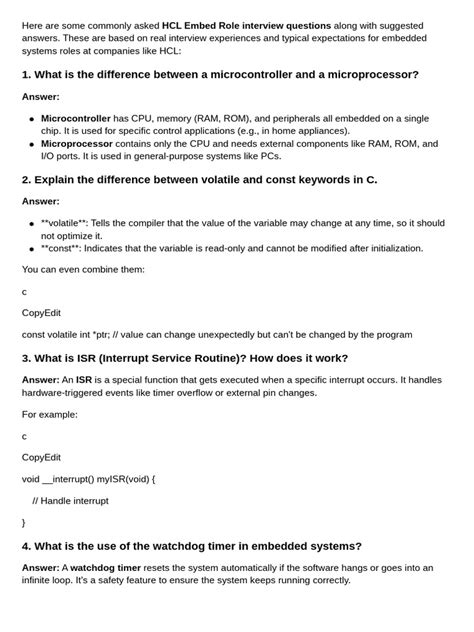 Hcl Embedded Interview Questions