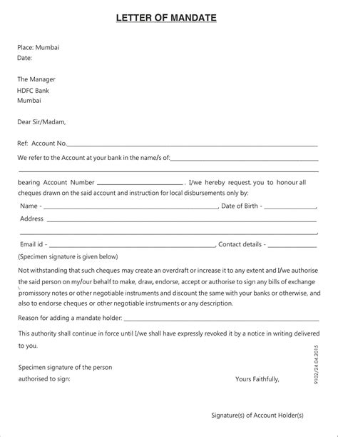 hdfc bank letter head format