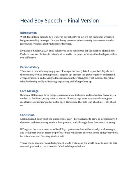 head boy election speech sample