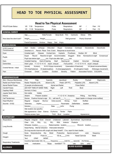 head to toe physical assessment documentation