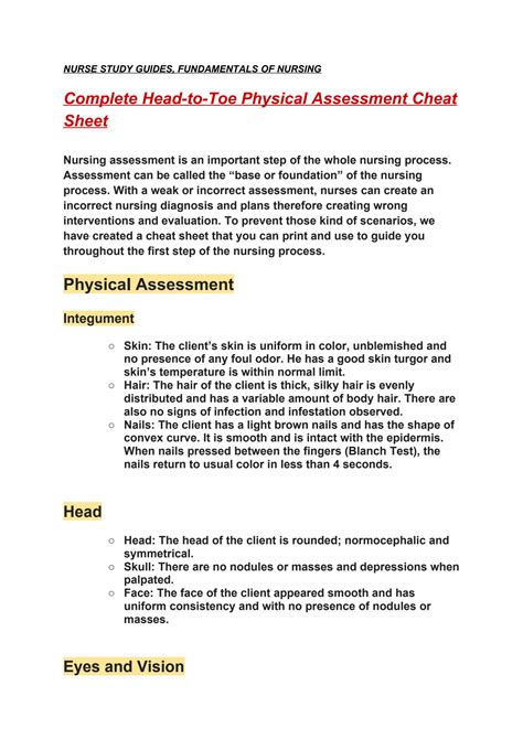 Read Online Head To Toe Physical Assessment Documentation 