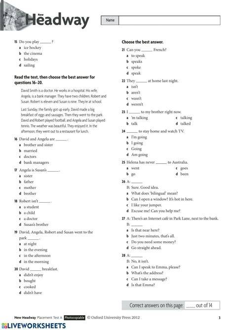 headway english placement test