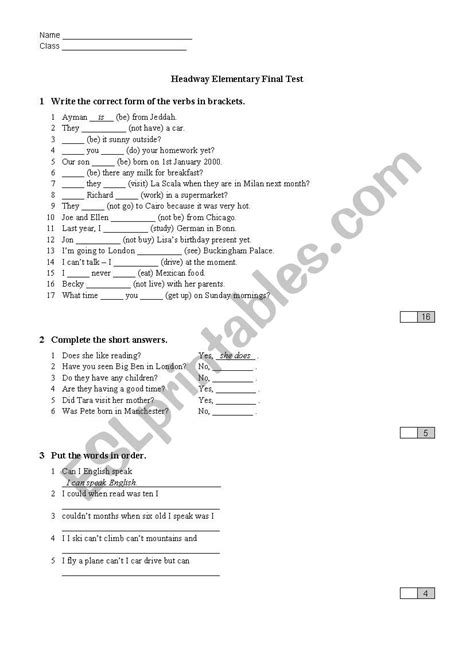 Full Download Headway Elementary End Of Course Test 