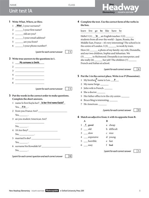 Read Online Headway Elementary Fourth Edition Workbook Tests Key Download Pdf 