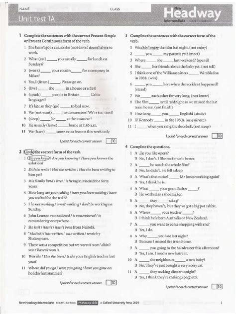 Download Headway Intermediate Fourth Edition Unit Test 
