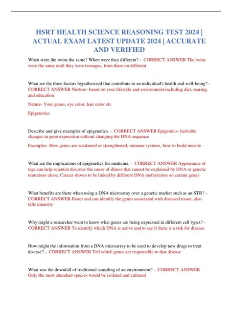 Health Sciences Reasoning Test Sample Questions