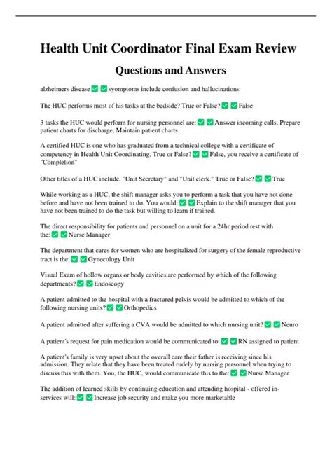 health unit coordinator exam study guide